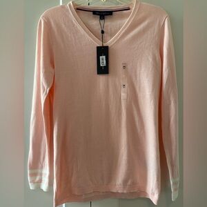 NWT Tommy Hilfiger Women’s Pink V-Neck Sweater Size M | Classic Preppy Style